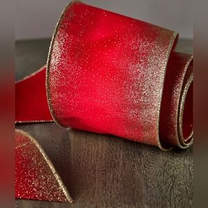 Balsam Hill Red Glitter Ombre Christmas Tree Ribbon 30ft